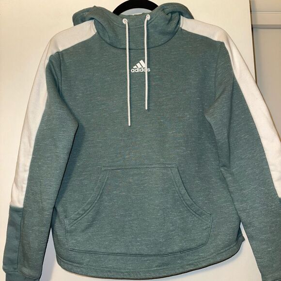 Adidas Small Hooded Drawstring Womens Sweatshirt Green White EUC - Picture 2 of 10